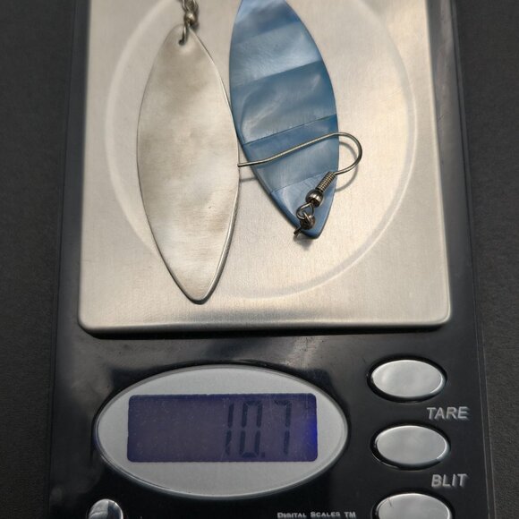 Silver Plated Large Beautiful Blue Shell Earrings A6176 - Picture 5 of 5